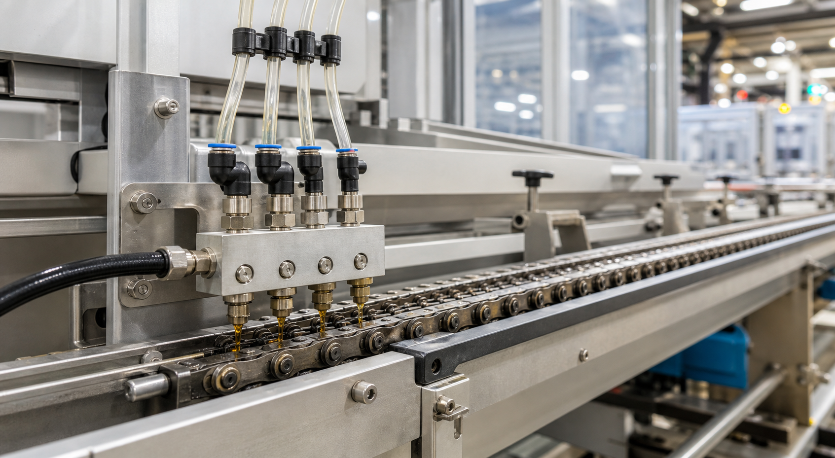 Automatische Kettenschmierung an Verpackungslinie – hochauflösende DropsA Fallstudie